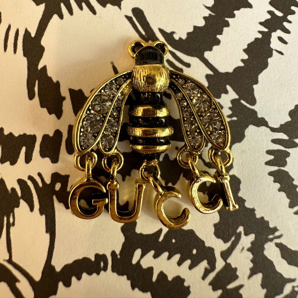 Gucci Gold Tone And Black Crystals Bee Button Charm